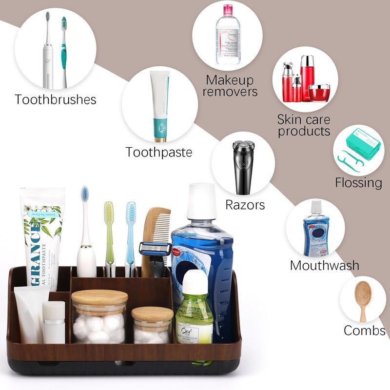 GFWARE Wood Toothbrush Holders for Bathrooms Countertop Organizer - Detachable 7 Slots Kid Bathroom Decor and Accessories, Wooden Bathroom Sink Storage Organization, Caddy, Tray, Brown - Image 4